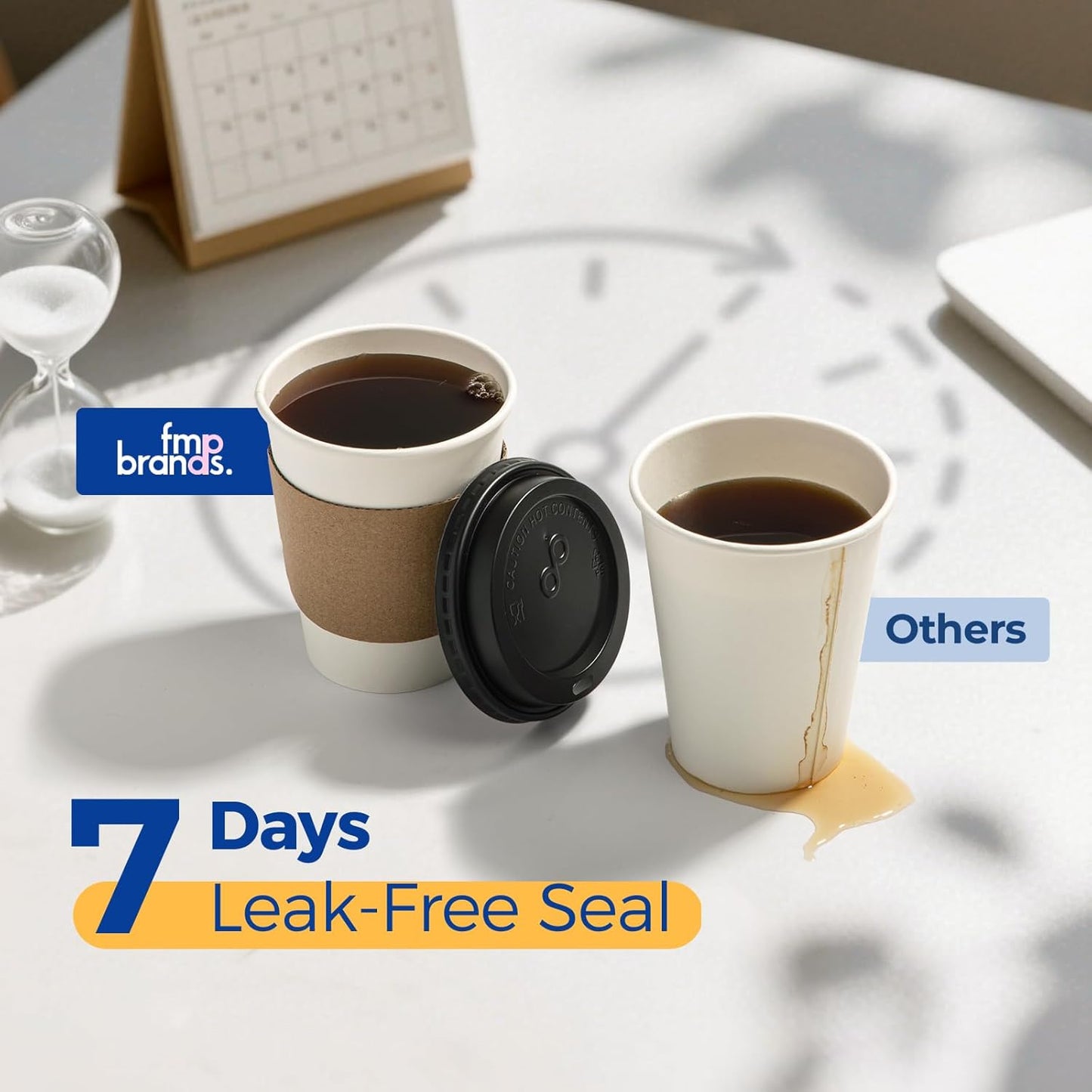 Fit Meal Prep 100 Pack 12 oz Disposable Coffee Cups with Lids, Sleeves, Leak-Proof To Go Coffee Cups with Lids, Durable Paper Cups for Hot Beverage, Home, Office, Party