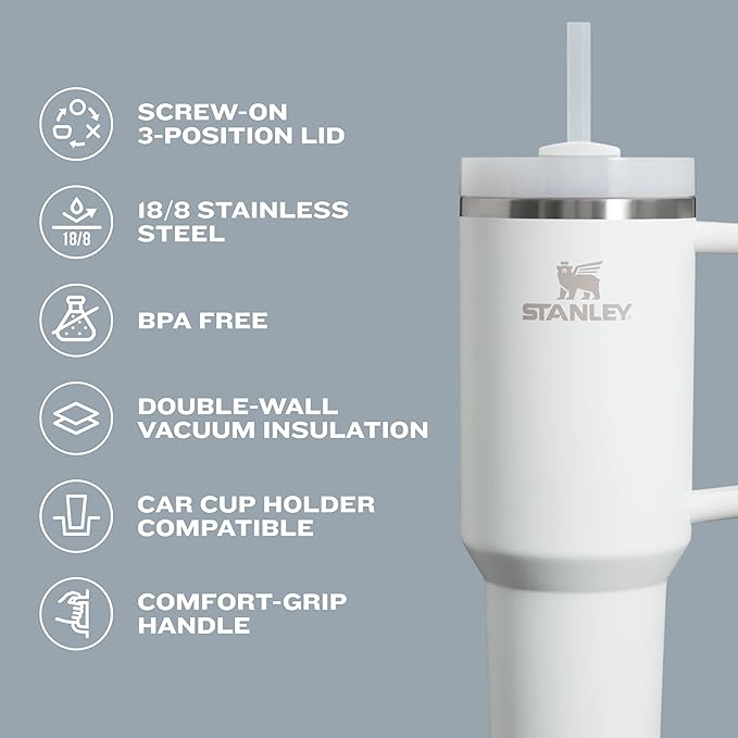 STANLEY Quencher H2.0 Tumbler with Handle and Straw 30 oz | Flowstate 3-Position Lid | Cup Holder Compatible for Travel | Insulated Stainless Steel Cup | BPA-Free | Black 2.0