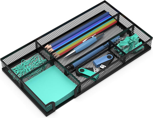 Desk Drawer Organizer, Small Metal Mesh Drawer Organizer Tray, Office Pencil Drawer Organizer Accessories for Desktop, Bathroom, Kitchen, Makeup, Vanity