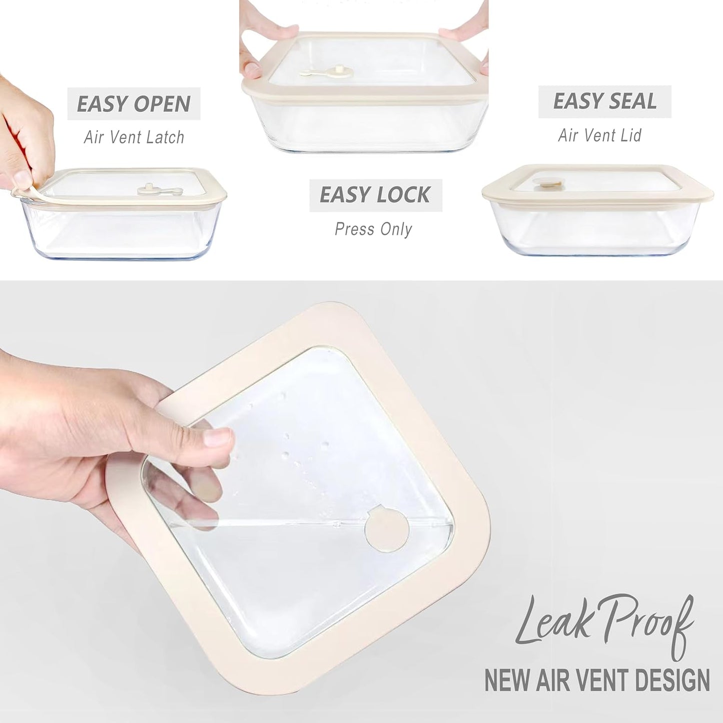 Urban Green Glass Food Container Set with Silicone Glass Lid, Large Size 3 Pack, Meal Prep Food Storage Containers with Airtight Lids, Leakproof, 100% Plastic Free, White color