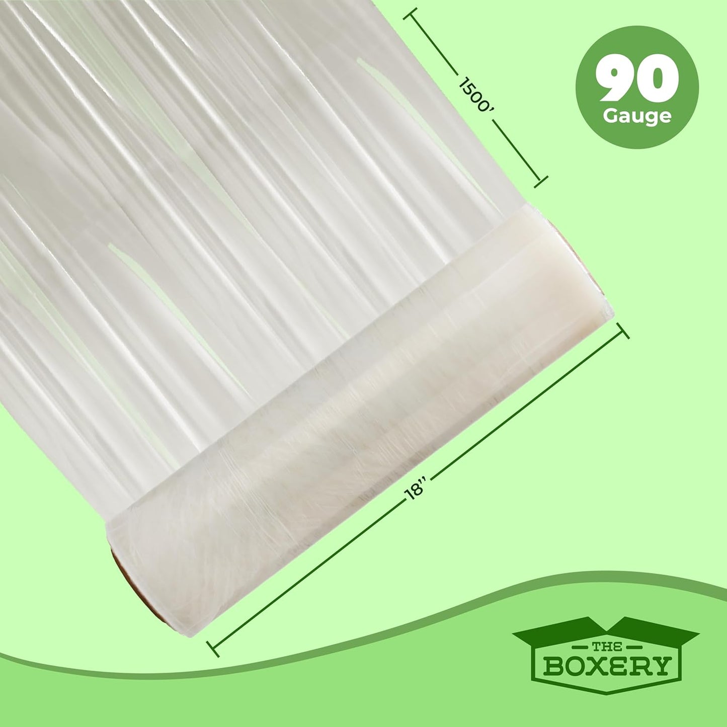 The Boxery- 18''X1500' Per Roll Stretch Wrap-4 Rolls/6000 Feet Total (90 Gauge) Extra Heavy Duty, Stretch Wrap Film Clear Cling Plastic for Shipping, Moving and Packaging