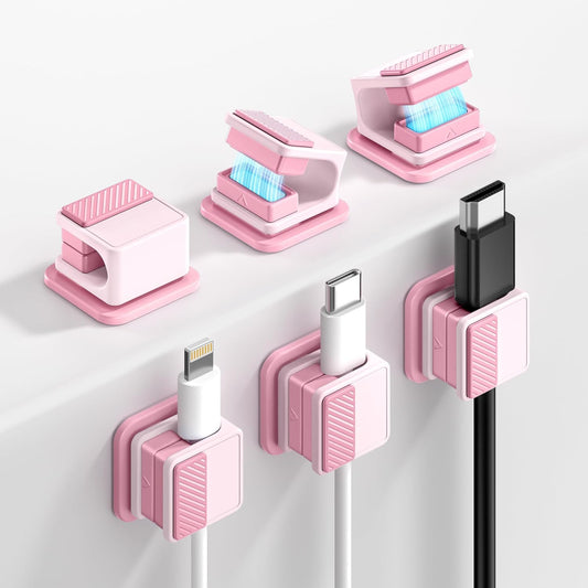 6 Pack Magnetic Cable Clips, Glow in The Dark Cable Holders, GolbinBox Cord Organizer with Shockproof Silicone, Fits up to 8mm Adhesive Cord Clips for Desk, Wall, Nightstand, Car, Home, Office, Pink