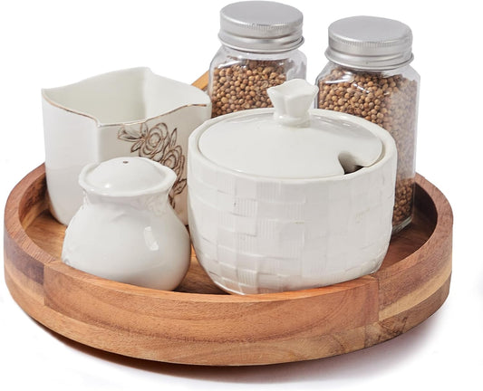 10 Inch Acacia Wood Lazy Susan Organizer for Cabinet, Lazy Susan Turntable for Countertop Table Pantry, Kitchen Turntable Storege
