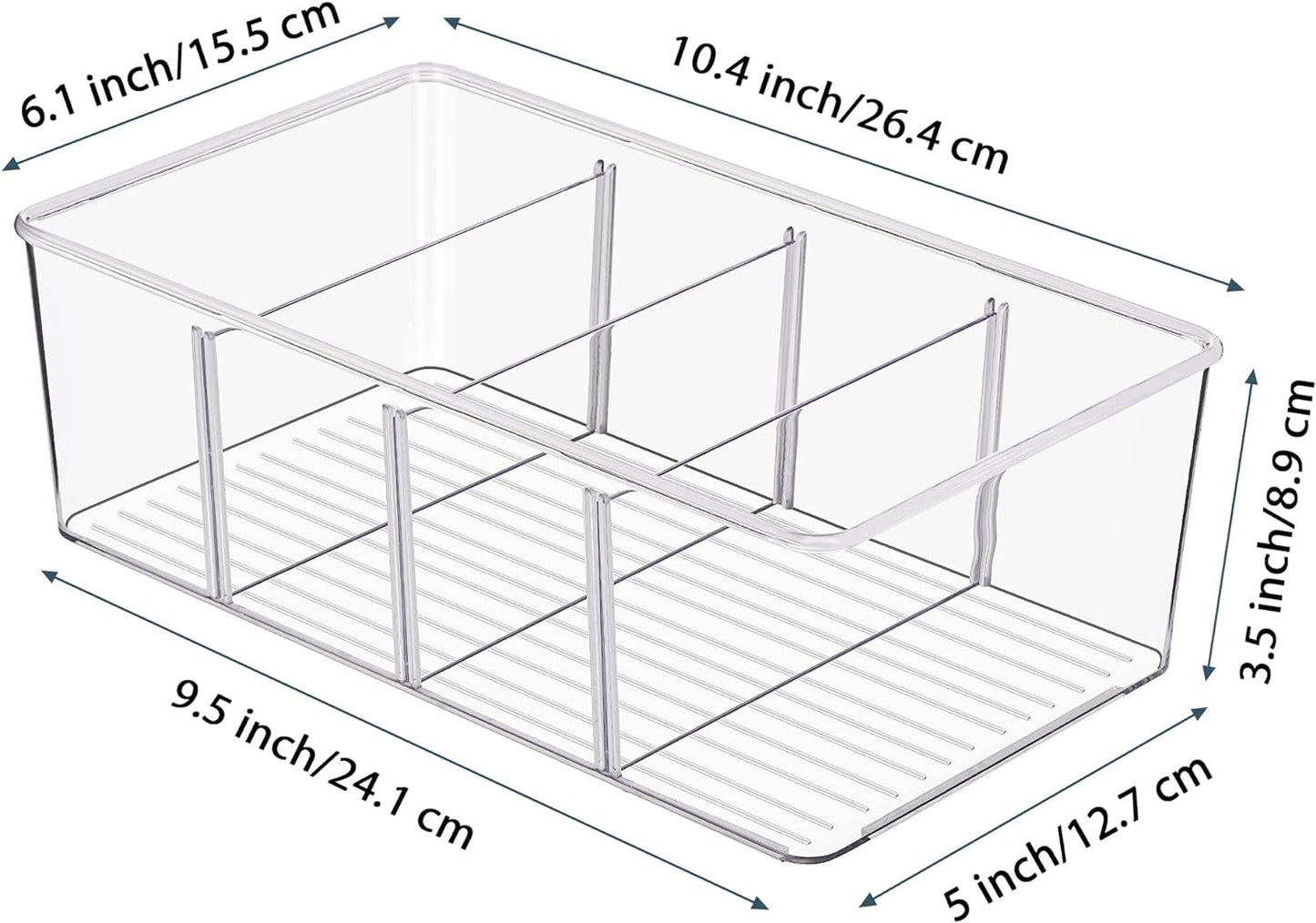 Vtopmart 6 Pack Food Storage Organizer Bins, Clear Plastic Bins for Pantry, Kitchen, Fridge, Cabinet Organization and Storage, 4 Compartment Holder Packets, Snacks, Pouches, Spice Packets