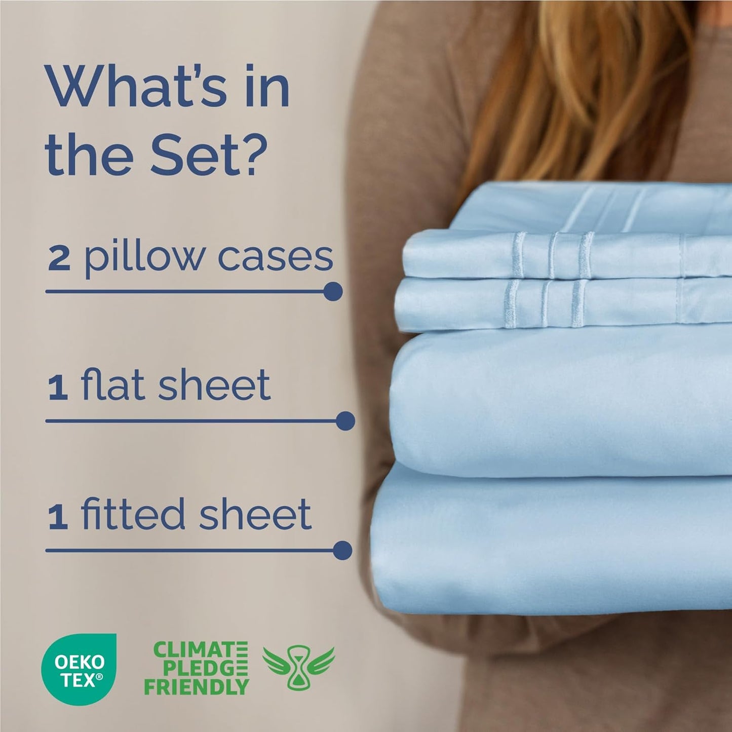 Full Size 4 Piece Sheet Set - Comfy Breathable & Cooling Bed Sheets Set - Hotel Luxury Bedding for Women, Men, Kids, Teens, Boys & Girls - Deep Pockets, Soft and Wrinkle Free - Oeko-Tex - Light Blue
