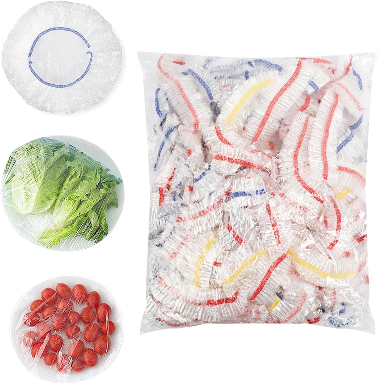 Homelove Plastic Bowl Covers Dish Cover Food Cover, 100pcs Reusable Elastic Stretch Fresh Keeping Covers, Kitchen Dining Cookware Canning Lids Food Bags, Universal Kitchen Plastic Wrap [Colorful]