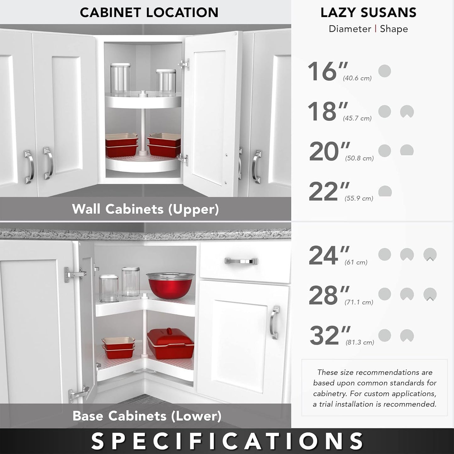 Rev-A-Shelf Dual Shelves Kidney-Shape 28" Lazy Susan Organizer for Lower Corner & Base Kitchen Cabinets, Turntable Home Storage, Wooden, 4WLS472-28-52