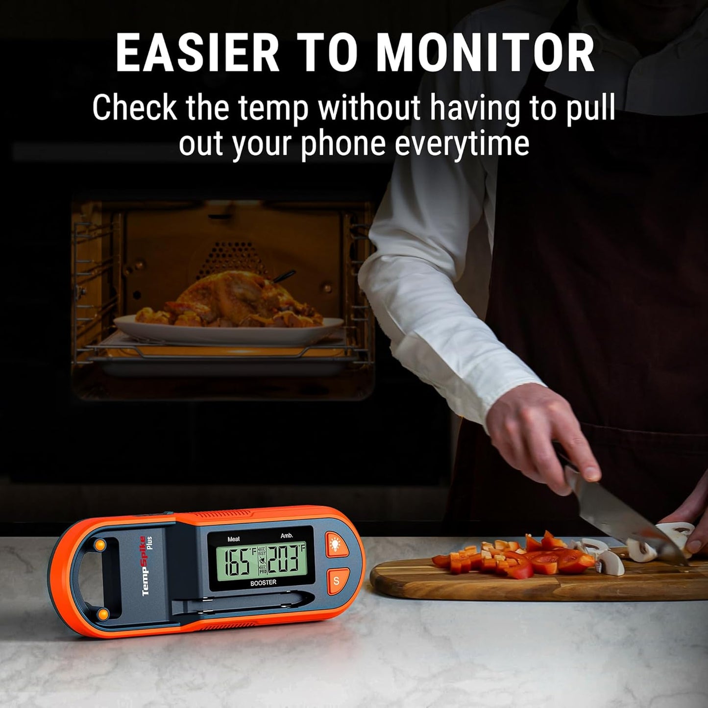 Thermopro TempSpike 600 ft Wireless Meat Thermometer Digital with Ultra-Thinner Probe, Bluetooth Meat Thermometer Wireless with LCD-Enhanced Booster for BBQ Grill Smoker Rotisserie Sous Vide