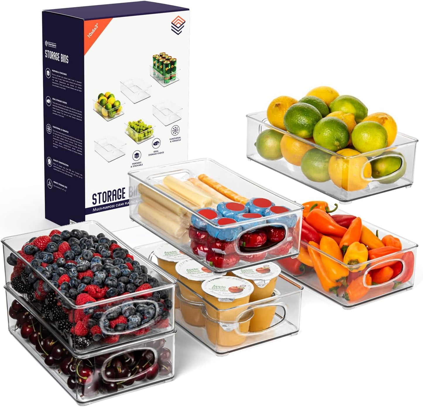 ClearSpace Plastic Pantry Organization and Storage Bins – Perfect for Kitchen/Fridge/ Refrigerator/Cabinet Organizers - 6 Pack