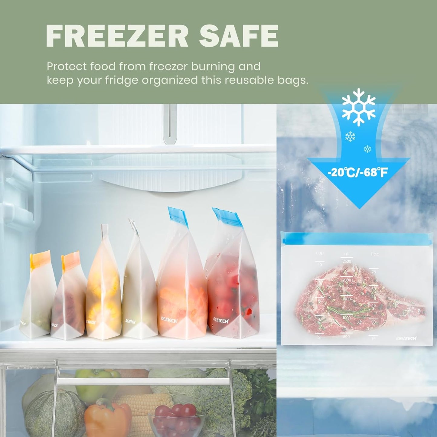 Dishwasher Safe Reusable Storage Bags Stand Up - BPA Free Reusable Sandwich Bag - Leakproof Gallon Freezer Bags, Silicone Food Storage Bags - Multicolor 6 Gallon + 6 Sandwich + 6 Snack Bags