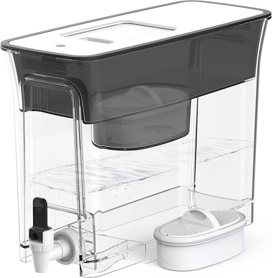 Waterdrop 35-Cup Slim Water Filter Dispenser, Large Capacity Water Filter Pitcher, 200-Gallon Long-Life, 5X Lifetime, Reduces Chlorine, PFOA/PFOS and More, BPA Free, Black (with 1 Filter)