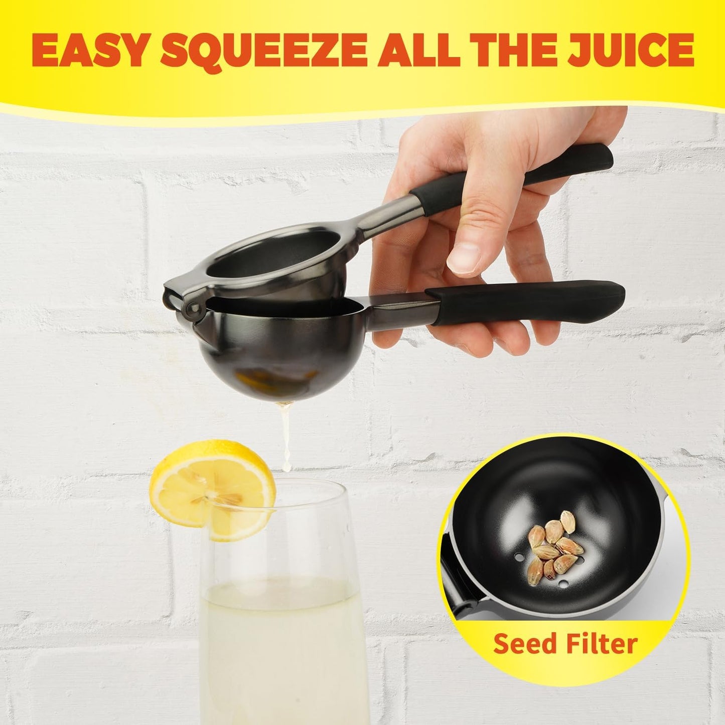 Lemon Squeezer,304 Stainless Steel Citrus Press Juicer,Non-Slip Grip Design Manual Juicer,Heavy Duty Manual Citrus Press Juicer & Lime Squeezer-Grey & Red