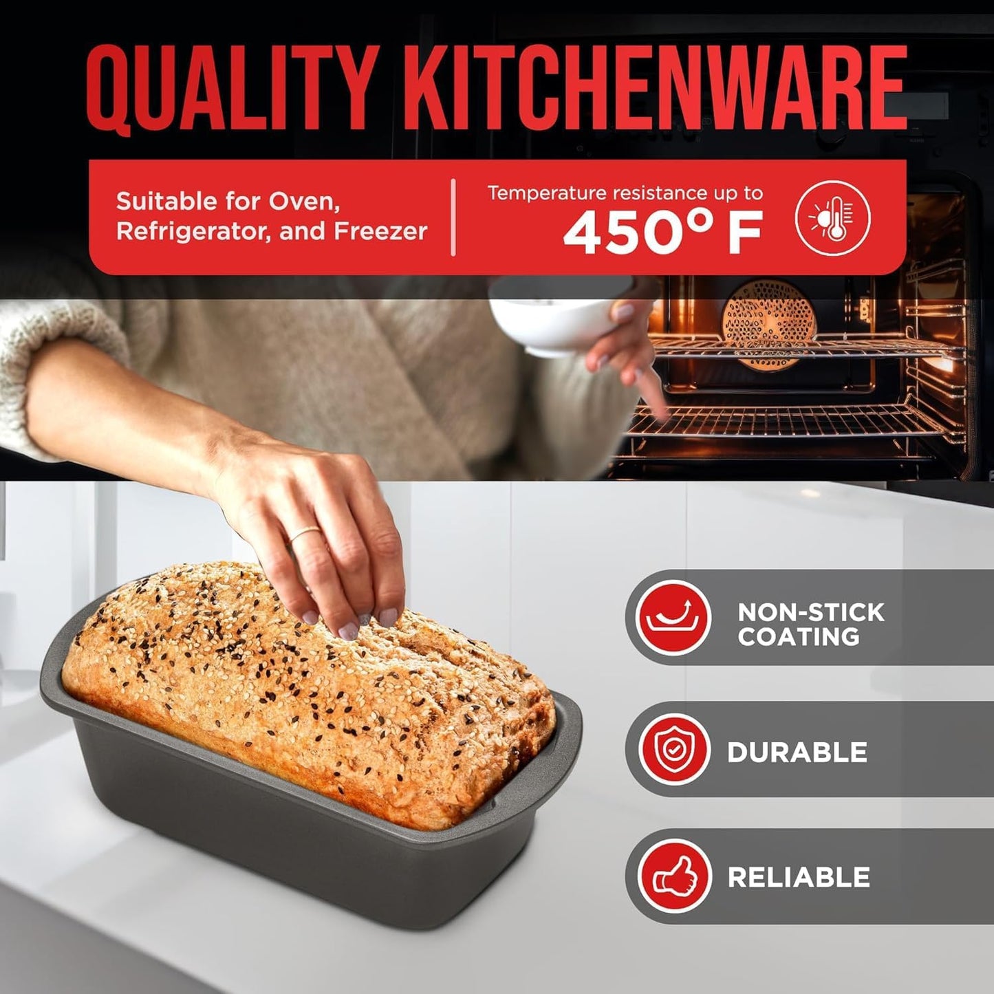Nonstick Loaf Pan Set Pack of 4, 7" to 11" Large Baking Bread Pan, Oven Safe Up to 450°F, PFOA, PFOS, PTFE Free, Space Saving Stackable Design, Stain Resistant, Dishwasher Friendly, Gray Marble