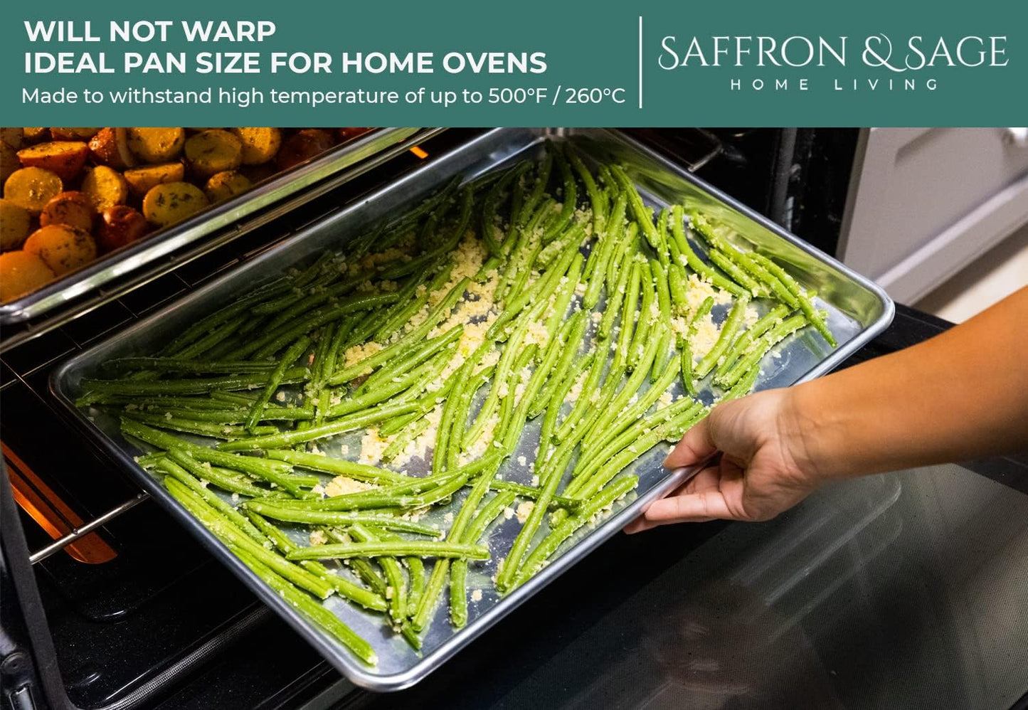 Commerical Quality Cookie Sheet Pan - 4 Pack Aluminum Half Sheet Baking Pan by Saffron & Sage Home Living - This 18x13 Baking Sheet Set is Rust & Warp Resistant, Heavy Duty, of Thick Gauge