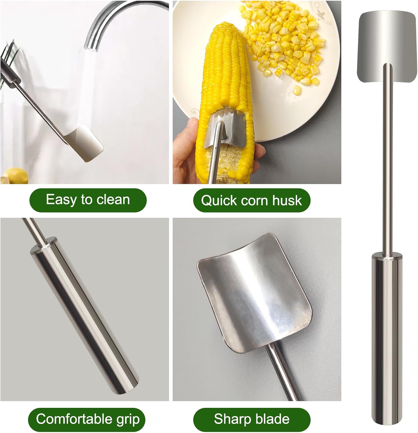 EGZ Corn Cob Peeler Peeler Easy Clean Corn Cob Stainless Steel Splitter Tool Suitable for Home Kitchen, Restaurant Chef, Picnic Lovers (2 Pcs)