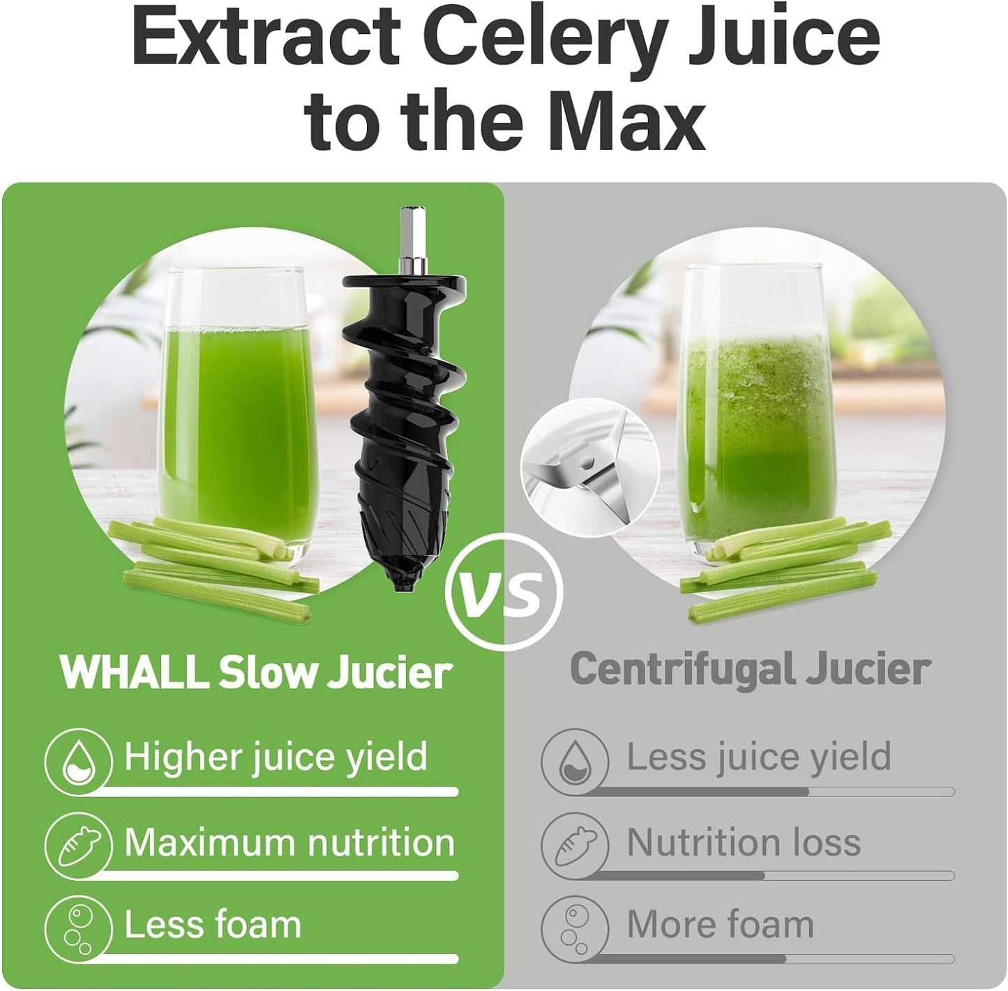 whall Masticating Slow Juicers, Juicer Machines, Cold Press Juicers, Professional Stainless Juice Machines for Vegetable and Fruit, Touchscreen Cold Press Juicer with 2 Speed Modes, Easy Clean,Grey