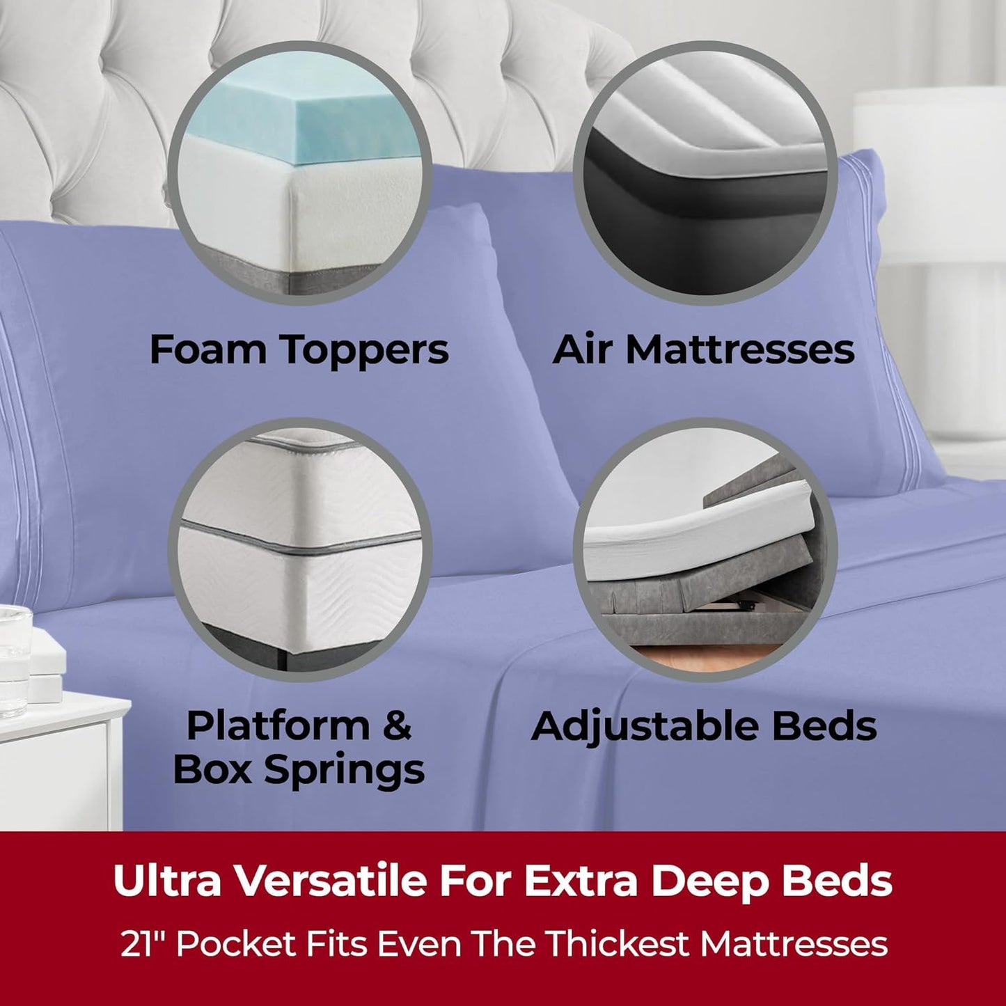 Mellanni Extra Deep Queen Sheets - 4 PC Iconic Collection Bedding - Hotel Luxury, Ultra Soft, Cooling Bed Sheets - Wrinkle, Fade, Stain Resistant (Queen, Royal Blue)