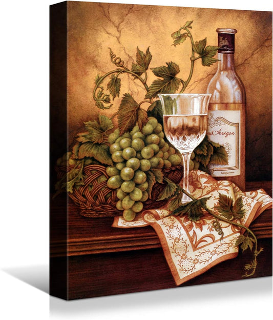 Looife Kitchen Wine Bottle Canvas Wall Art, 12x16 Inch Vintage Painting Wine Glass Cup Picture Prints Wall Decor, Modern Art Deco for Dining Room and Bar Wall Decoration, Ready to Hang