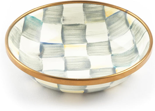 MACKENZIE-CHILDS Enamel Dipping Bowl, Small Serving Bowl for Entertaining, Gray-and-White Sterling Check