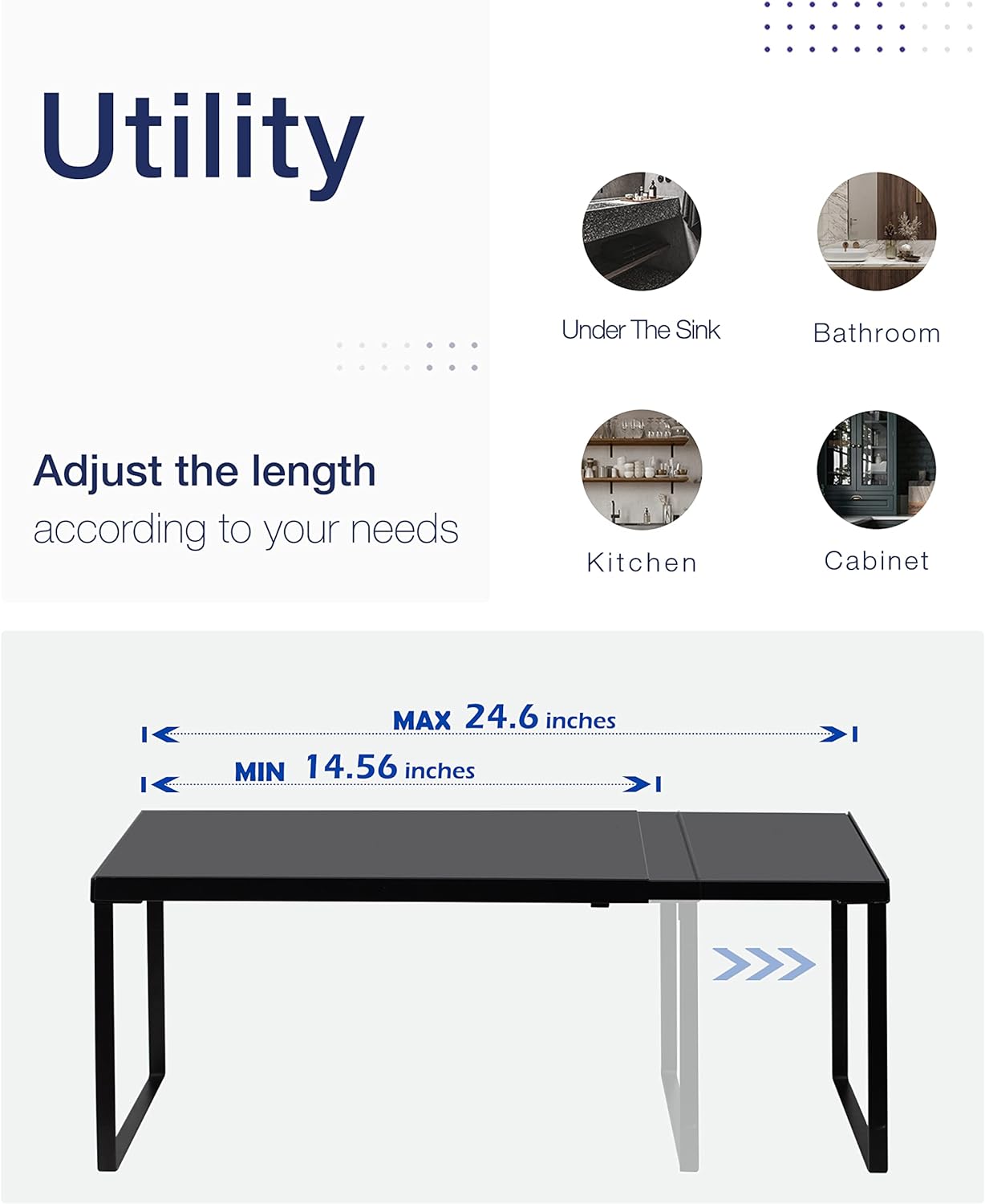 Nxconsu Cabinet Shelf Expandable Organizer Riser Rack for Kitchen Pantry Cupboard Under Sink Countertop Home Organization Extra Storage Space Saver Heavy Duty Metal Edgeless Design Black Large