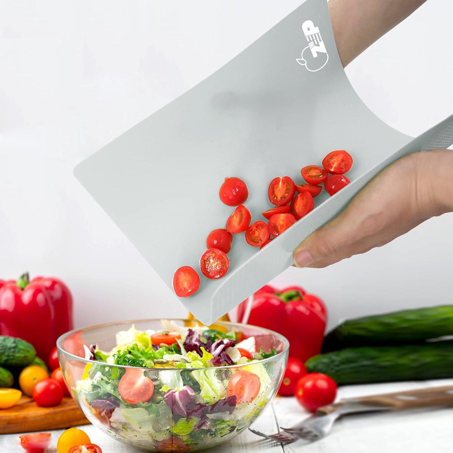 ZVP Flexible Plastic Cutting Board Set of 5 Gradient Color, Colorful Chopping Boards, BPA Free Mats, Non-Slip, Dishwasher Safe, 15x12 Inch, Gray Neutral Colors