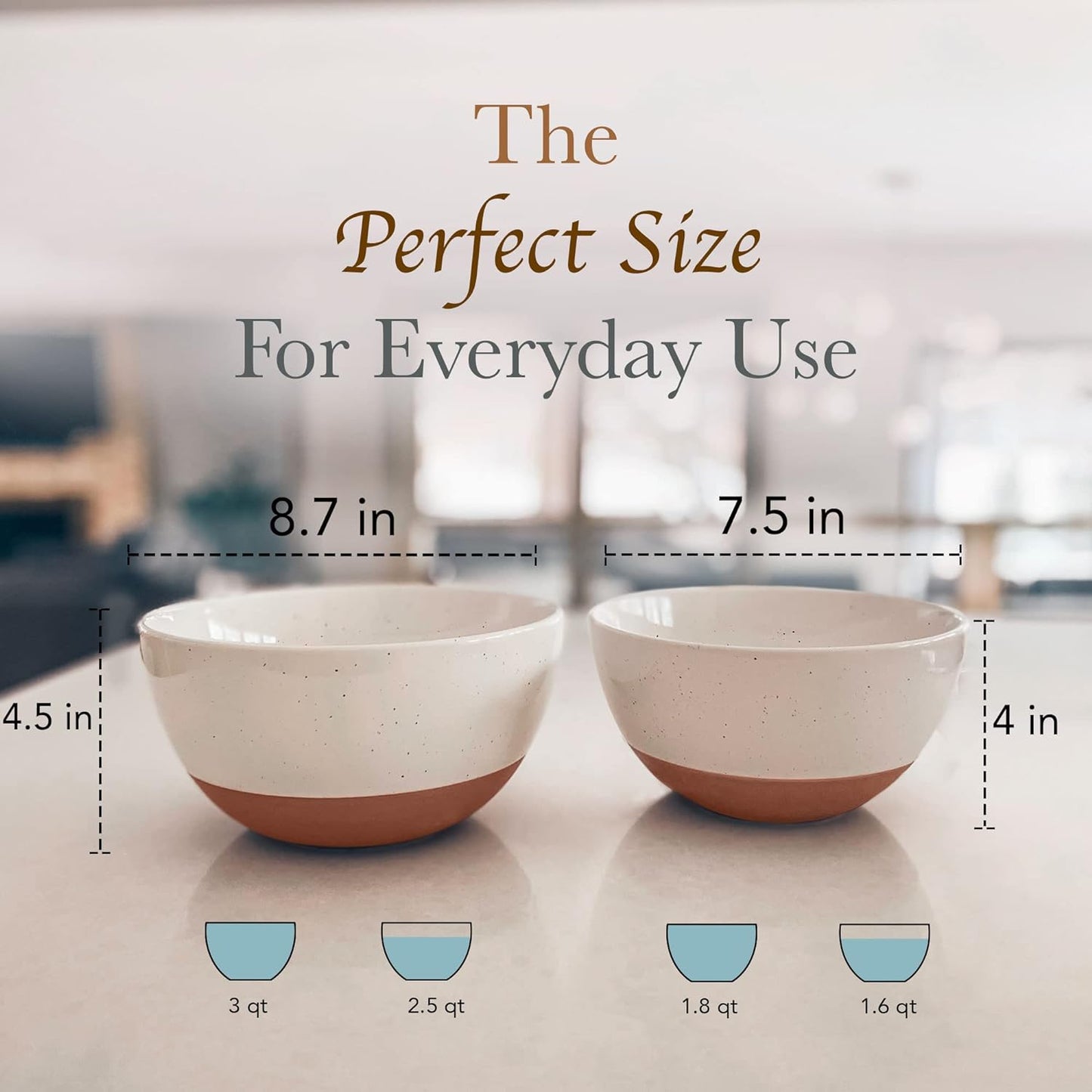 Mora Ceramic Large Mixing Bowls - Set of 2 Nesting Bowls for Cooking, Serving, Popcorn, Salad etc - Microwavable Kitchen Stoneware, Oven, Microwave and Dishwasher Safe - Extra Big 2.5 & 1.6 Qt - White