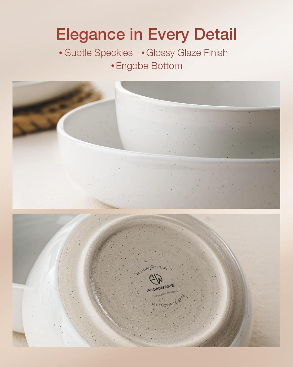 Famiware Milkyway Plates and Bowls Set, 18 Pieces Dinnerware Sets, Dishes Set for 6, White