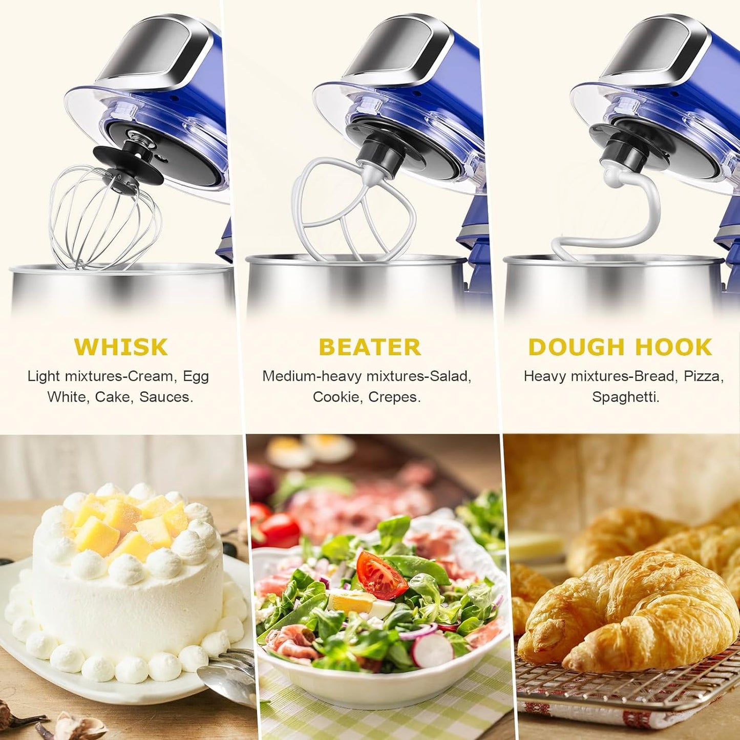 Kitchen in the box Stand Mixer,3.2Qt Mini Electric Food Mixer,6 Speeds Portable Lightweight Kitchen Mixer for Daily Use with Egg Whisk,Dough Hook,Flat Beater (Reflex Blue)