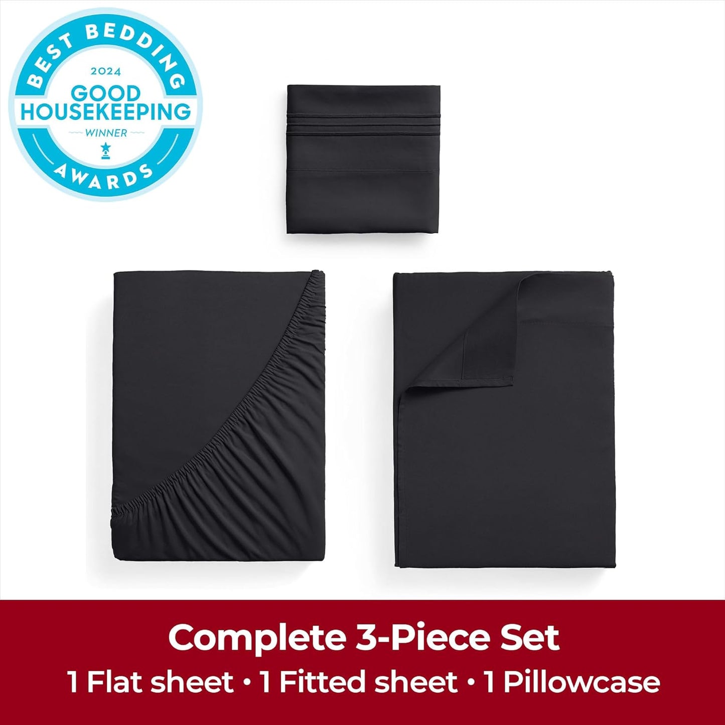 Mellanni Extra Deep Twin Sheets - 3 PC Iconic Collection Bedding - Hotel Luxury, Ultra Soft, Cooling Bed Sheets - Wrinkle, Fade, Stain Resistant (Twin, Black)