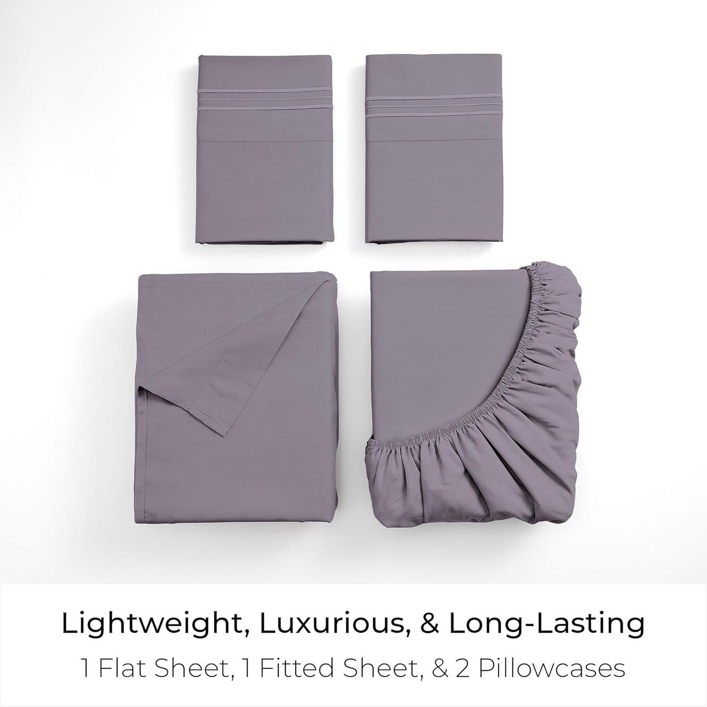 Mellanni Full Sheets Set - 4 PC Iconic Collection Bedding - Hotel Luxury, Extra Soft, Cooling Bed Sheets - Wrinkle, Fade, Stain Resistant (Full, Hazy Lilac)