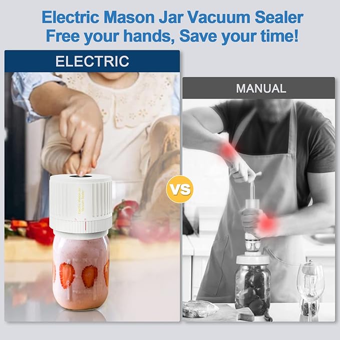 Electric Mason Jar Vacuum Sealer Kit for Wide Mouth and Regular Mouth Mason Jar - White
