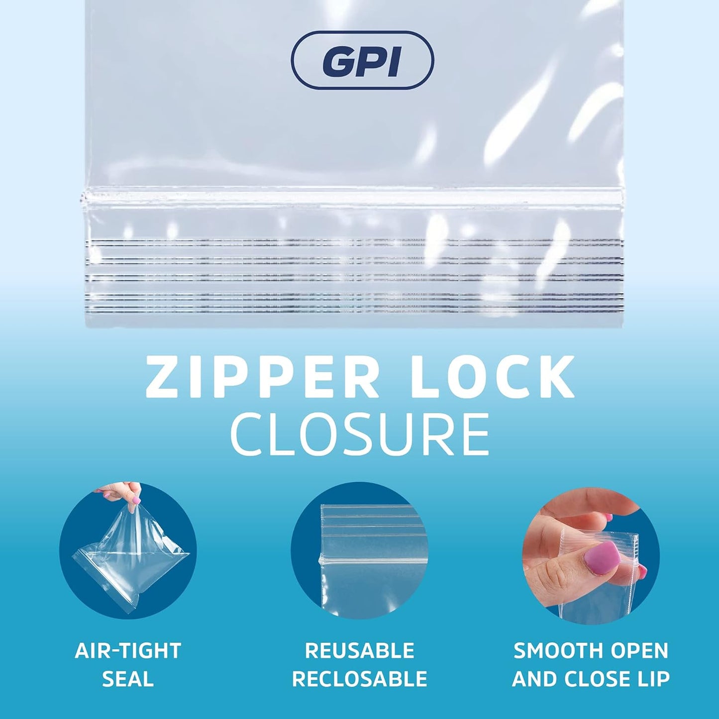 GPI Pack of 200 13" X 18" Clear Plastic Reclosable Zip Bags - Bulk 2 Mil Thick Strong & Durable Poly Baggies with Resealable Zip Top Lock for Travel, Storage, Packaging & Shipping.