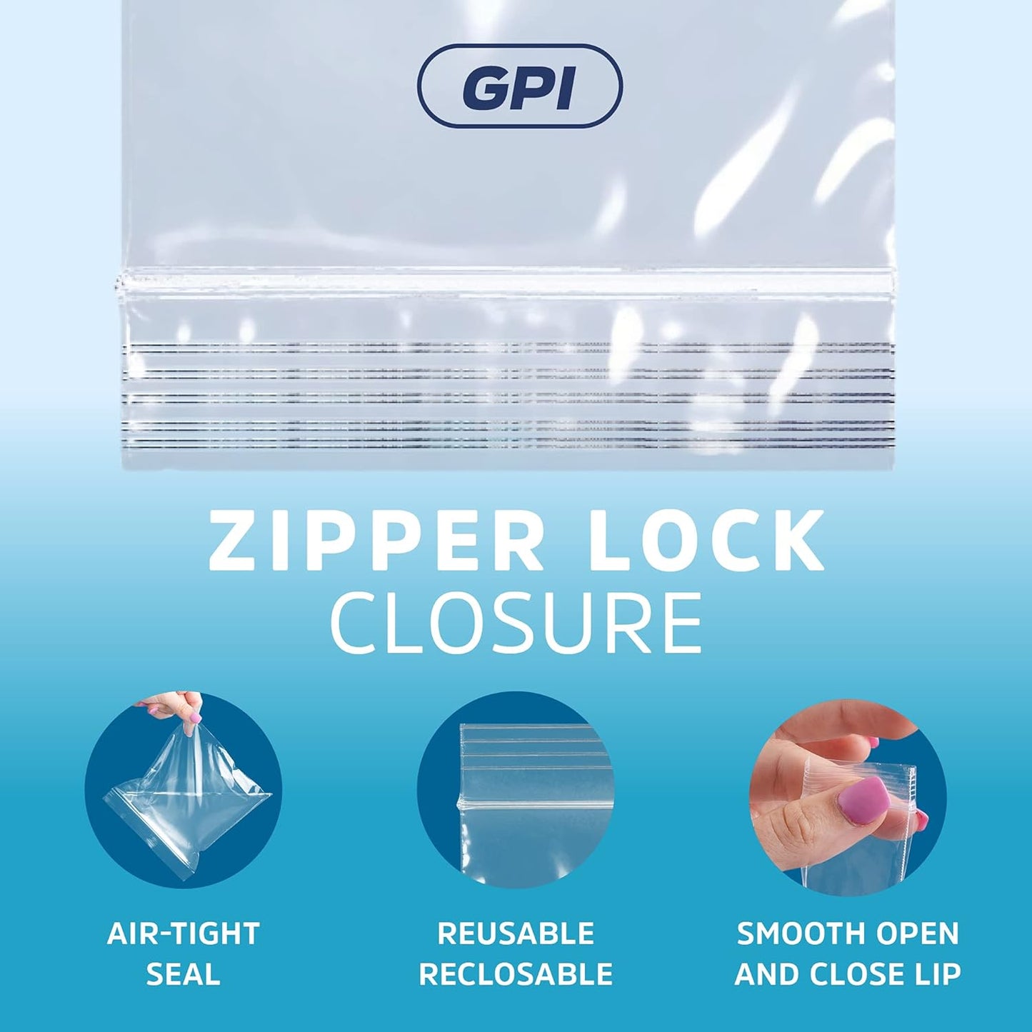 GPI Pack of 200, 10" X 12" 1 Gallon, Clear Plastic Reclosable Zip Bags - Bulk 2 Mil Thick Strong & Durable Poly Baggies with Resealable Zip Top Lock for Travel, Storage, Packaging & Shipping