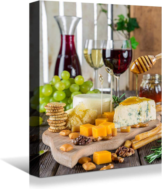 Looife Cajun Kitchen Wall Art, 20x30 inch Boho Kitchen Canvas Wall Decor - Modern Art Deco Print with Wine & Food Motif, Ready to Hang for Dining Room & Bar
