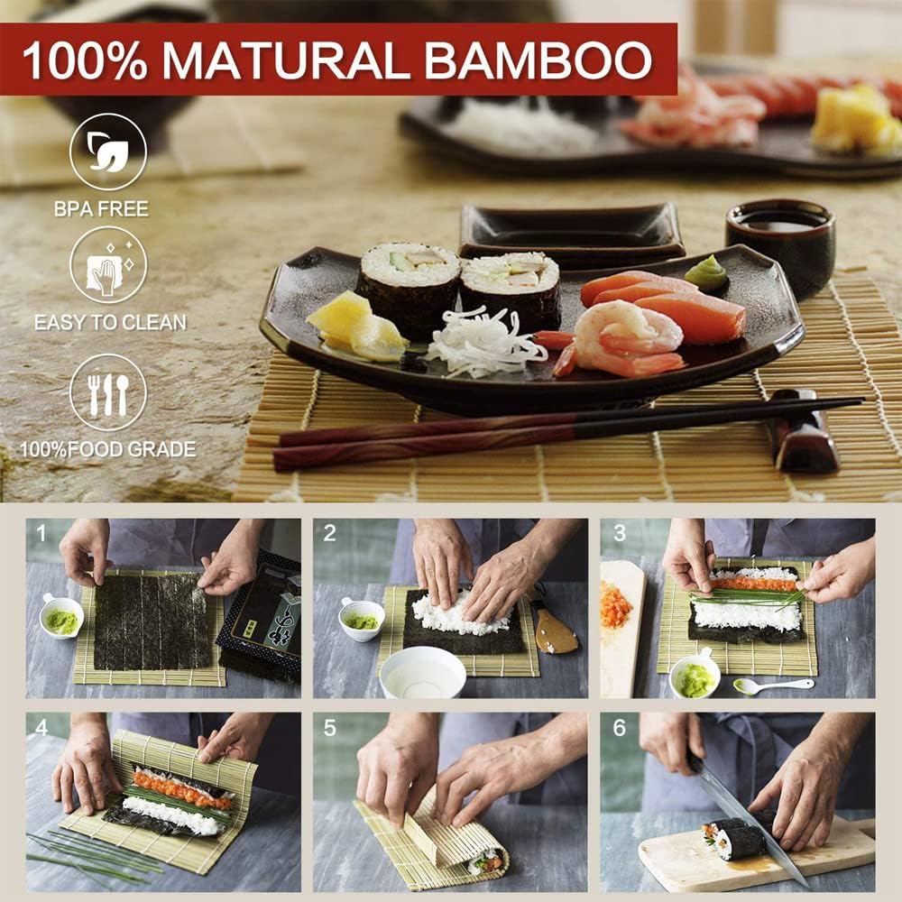 Sushi Making Kit For Beginners - 22 Piece DIY Sushi Roller Kit with Bamboo Sushi Rolling Mat, Sushi Bazooka, Chef's Knife, Chopsticks, Holder - Best Starter Sushi Kit (Pink)