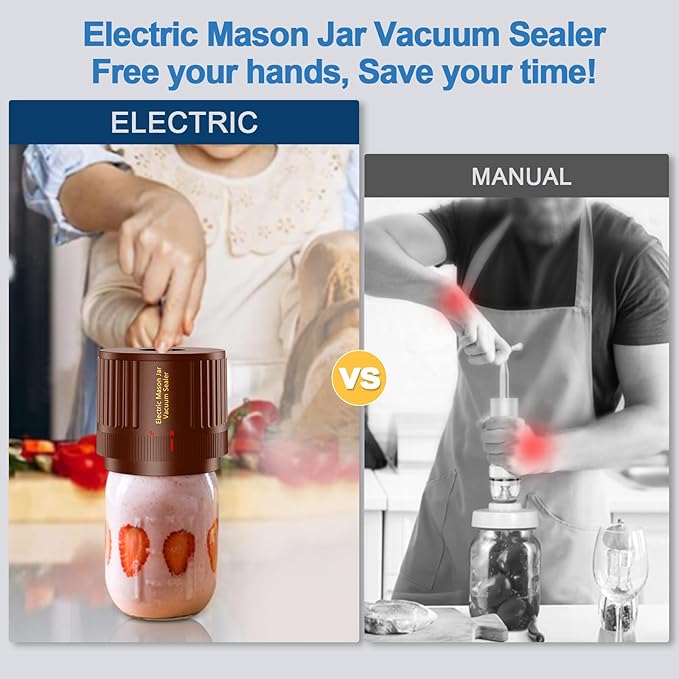 Electric Mason Jar Vacuum Sealer Kit for Wide Mouth and Regular Mouth Mason Jar - Brown