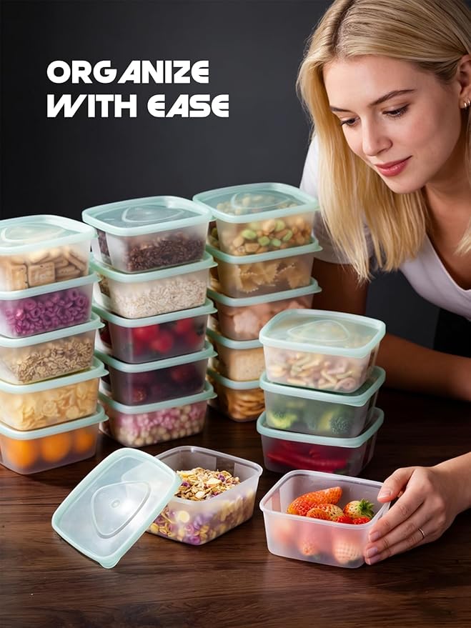 LivLab Mker 30 PCS Freezer Food Storage Containers with Lids - Meal Prep Fruit Storage Containers for Fridge - Bpa-Free Reusable Lunch Boxes for Leftovers, Salad, Fruits -15 Sets | 20 fl oz | 2.5 Cups