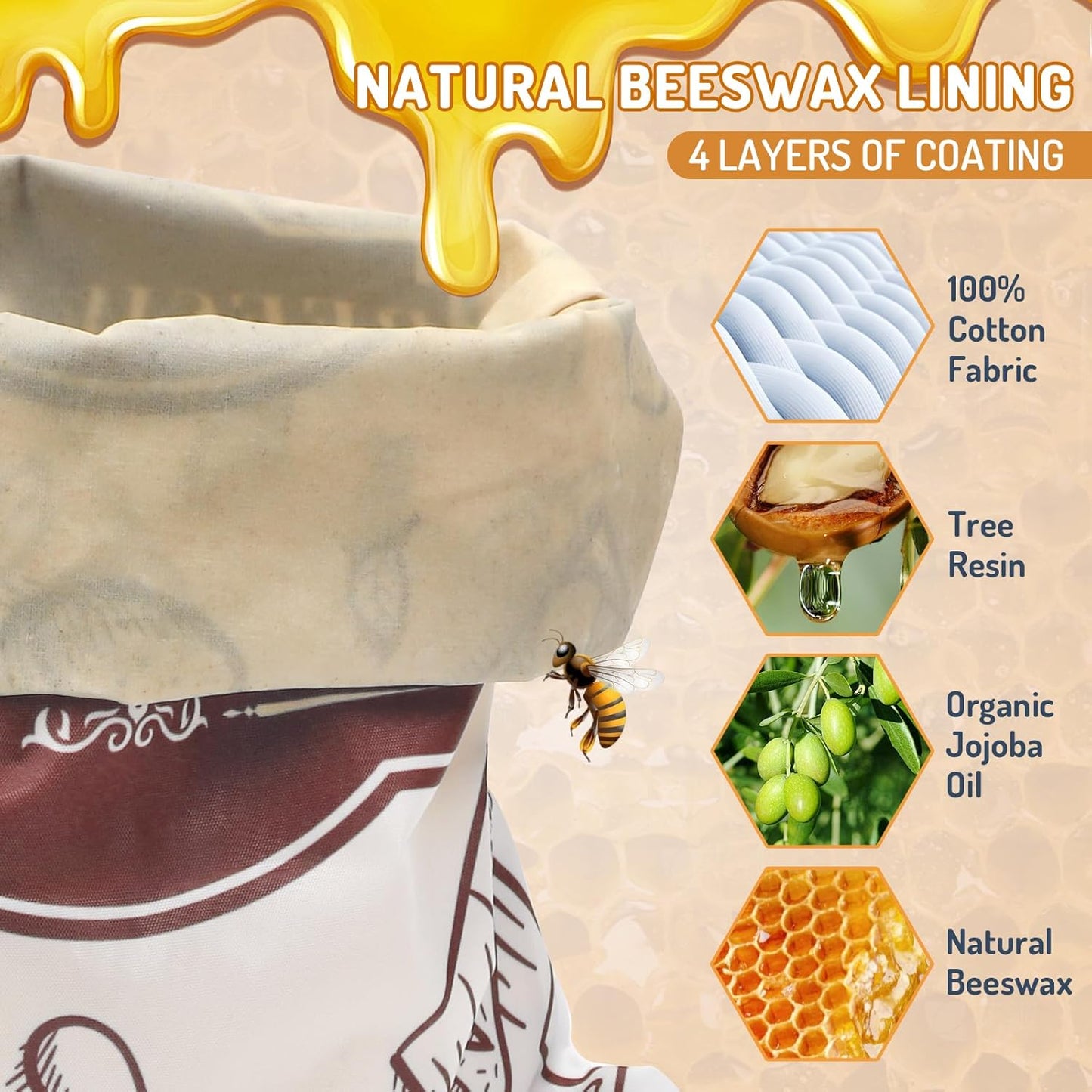 2-Pack Beeswax Bread Bags for Homemade Bread，Reusable Sourdough Storage Bags with Premium Beeswax Coating for Loafs Baguette Fresh Keeping,Great Baking Essentials and Gifts for Families & Friends.