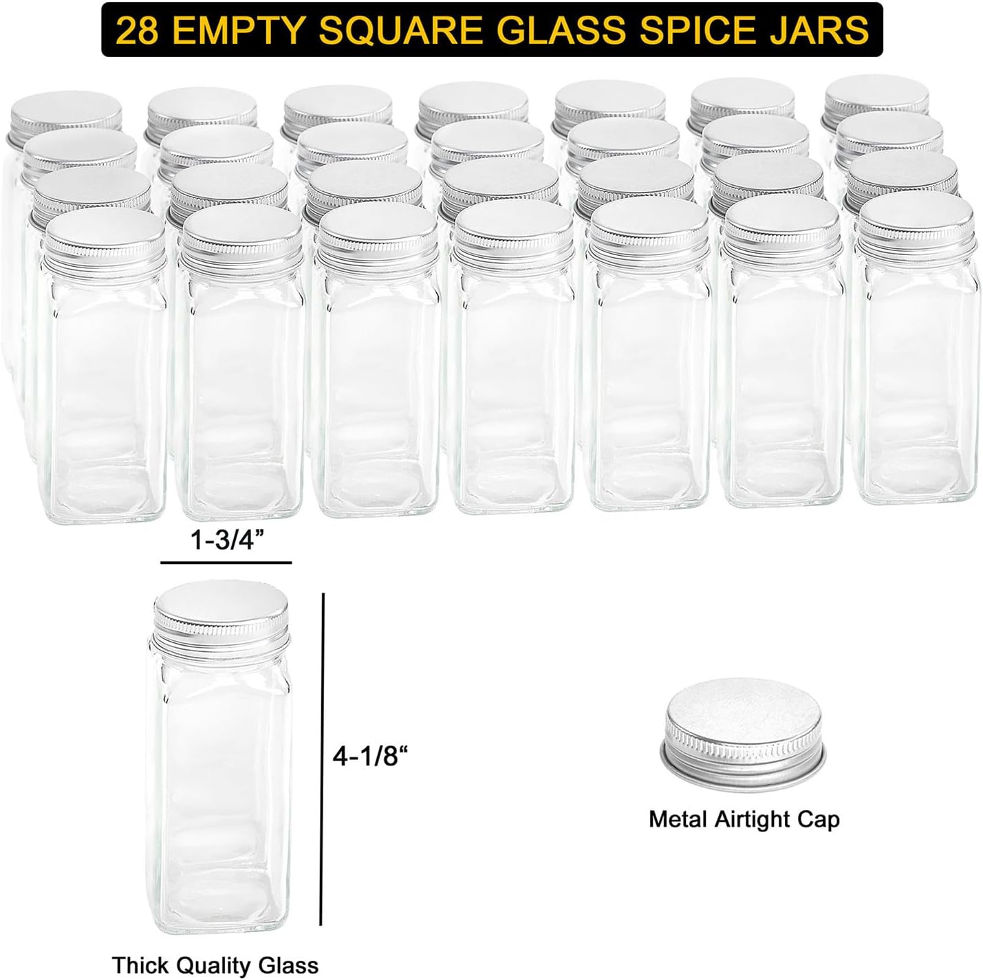 SpaceAid Spice Rack Organizer with 21 Spice Jars, 386 Spice Labels, Chalk Marker and Funnel Set for Cabinet, Countertop, Pantry, Cupboard or Door & Wall Mount - 21 Jars, 13.4" W × 9" H, White