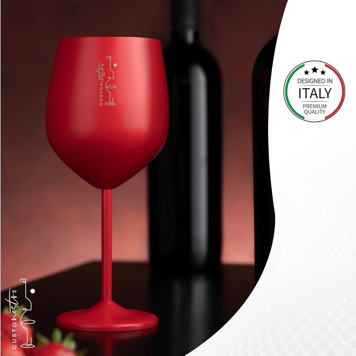 Gusto Nostro Stainless Steel Wine Glass - 18 oz - Cute, Red Unbreakable Wine Glasses for Travel, Camping and Pool - Fancy, Unique, Cool Portable Metal Wine Glass for Outdoor Events, Picnics (Set of 4)