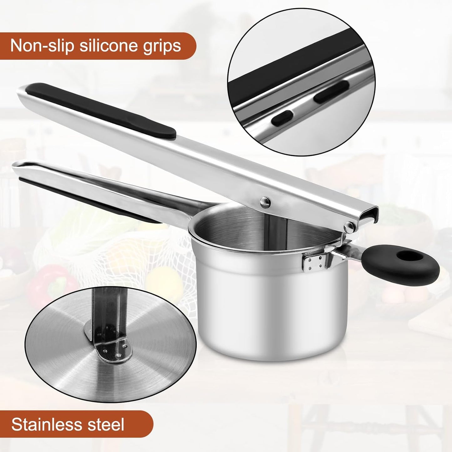 Potato Rice Cooker 4 Interchangeable Discs 15 oz Heavy Duty Stainless Steel Masher and Kitchen Tool for Potato Mashed (4 Discs)