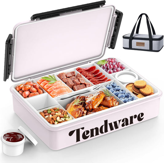 Chilled Portable Snackle Box Container with Reusable Ice Pack Bonus Insulated Bag 2Dip Container Divided Serving Tray Beach Essentials for Charcuterie Road Trip Picnic Family Party