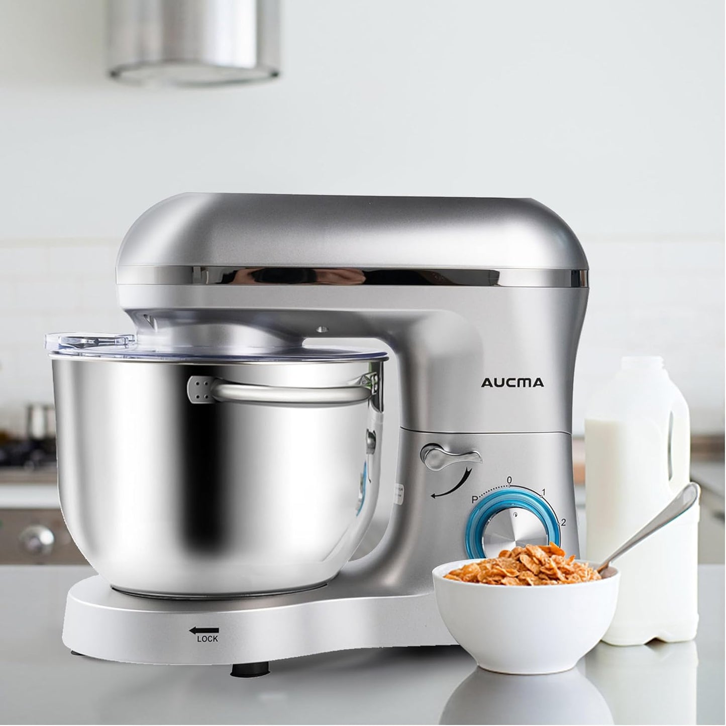 Aucma Stand Mixer,6.5-QT 660W 6-Speed Tilt-Head Food Mixer, Kitchen Electric Mixer with Dough Hook, Wire Whip & Beater (6.5QT, Silver)