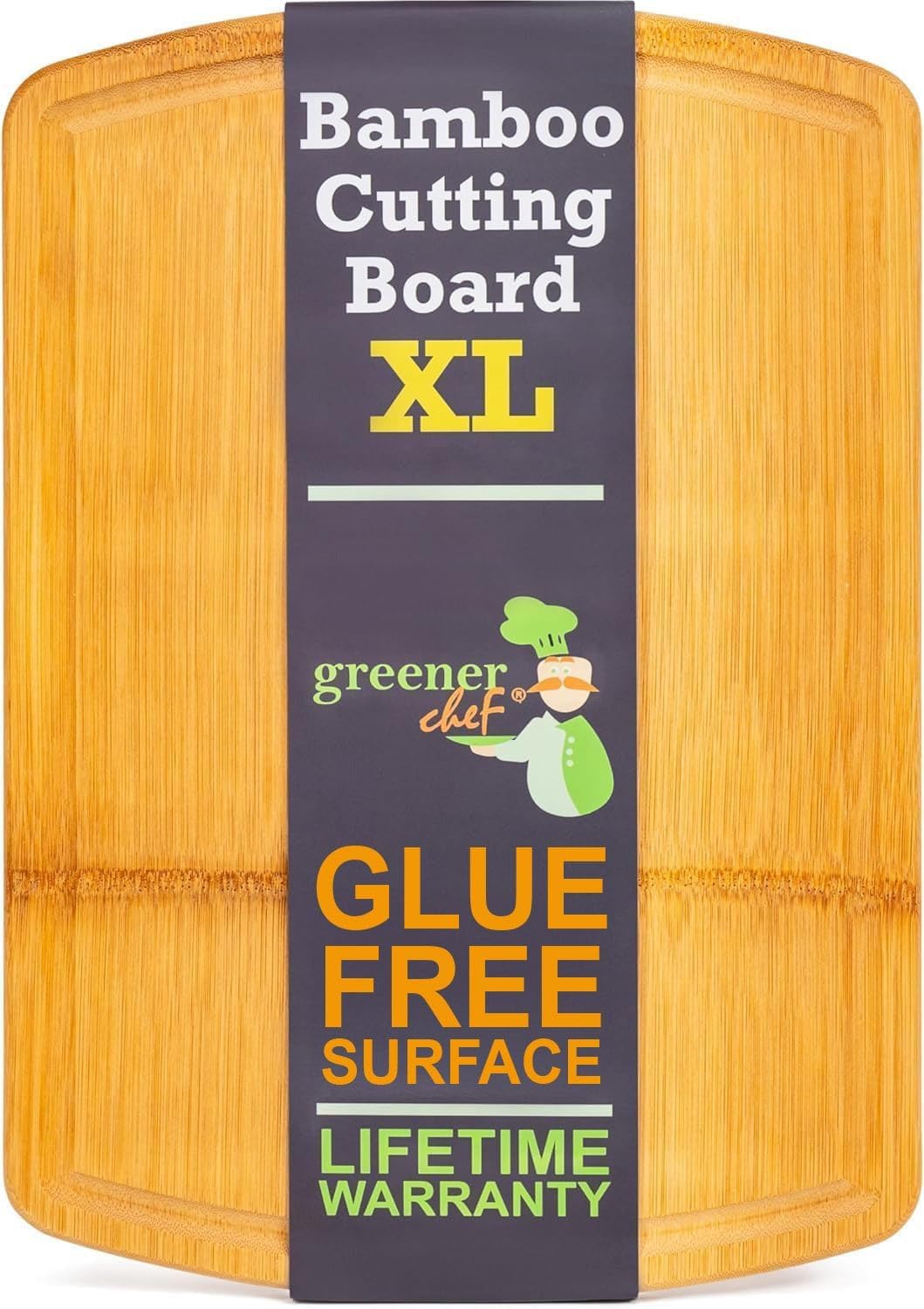 FSC-Certified Extra Large Bamboo Cutting Board Featuring 18 Inch Glue-Free Surface™ – XL, Non-Toxic Wooden Board for Family Kitchens, Butcher Block Style Food Prep with Lifetime Replacements
