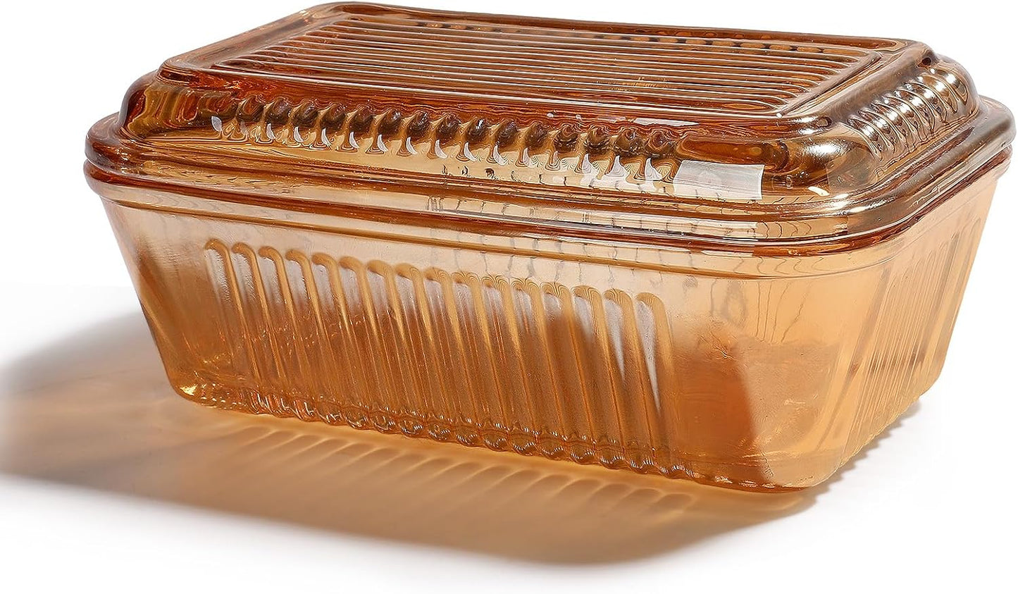 Wide Glass Butter Dish with Lid with Large capacity for Countertop Clear Crystal Butter Container with Cover for Counter Butter Keeper Tray Holder for Refrigerator