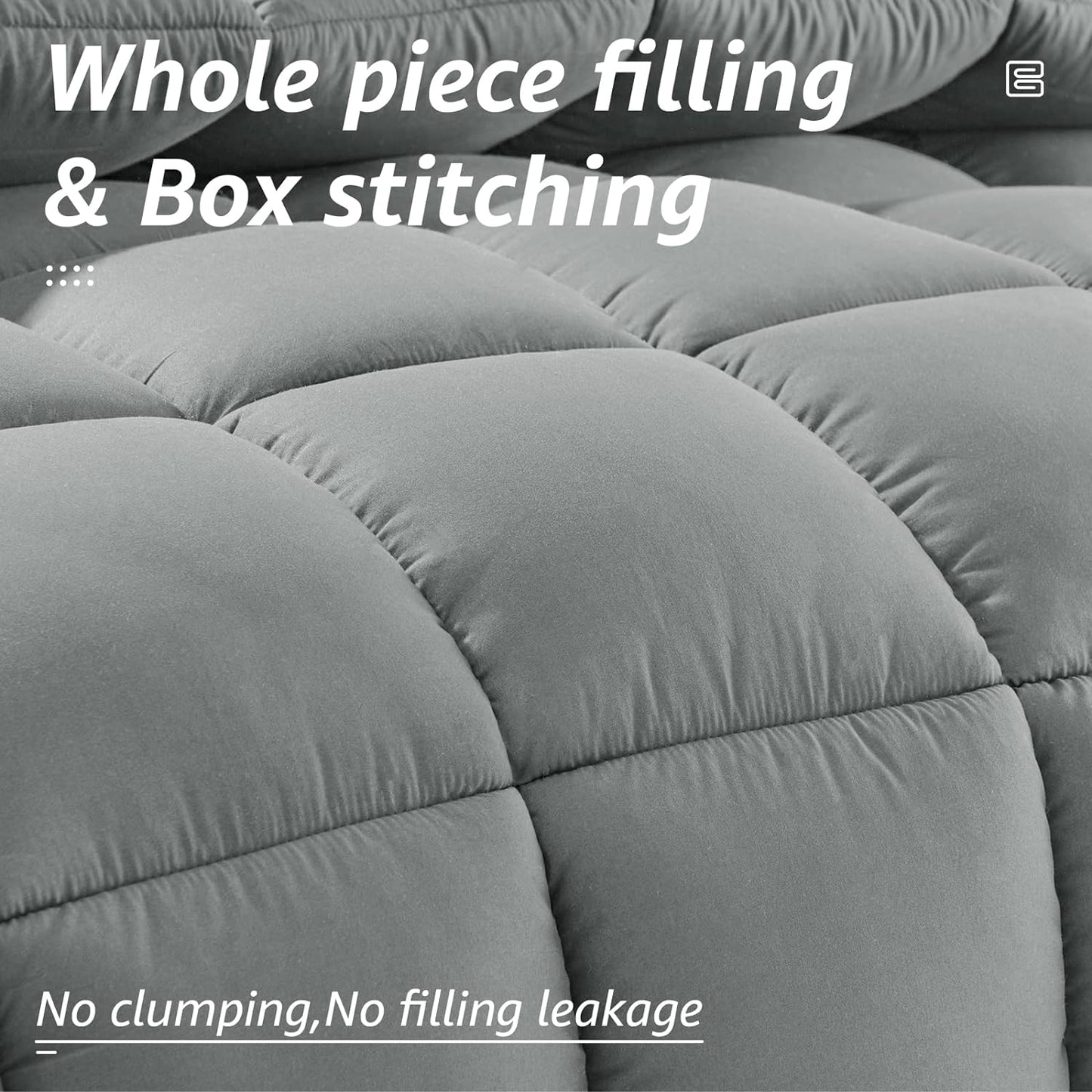HYLEORY All Season Full Size Bed Comforter - Cooling Down Alternative Quilted Duvet Insert with Corner Tabs - Winter Warm - Machine Washable - Light Grey