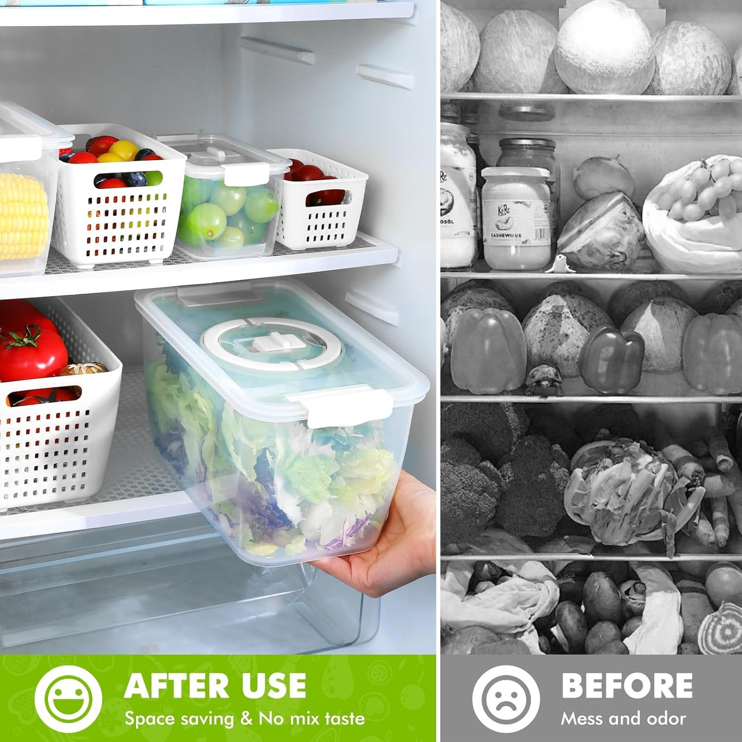 LUXEAR Produce containers for fridge,3 Set Fruit Containers with Removable Colander, BPA-Free Produce Saver Containers with Lids Dishwasher&Microwave Safe Keep Fruits, Vegetables, Berry, Fresh Longer