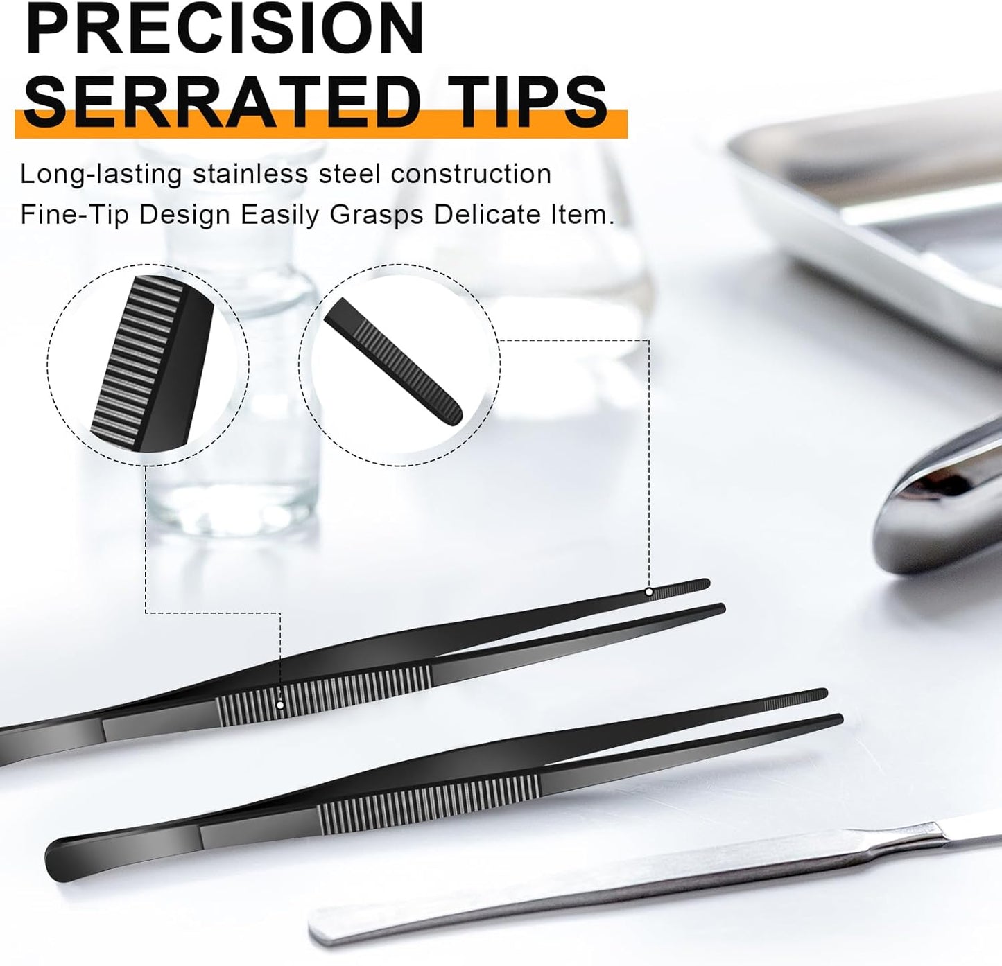 Yaomiao 4 Packs 12 Inch Bar Tweezers Black Long Garnish Tongs Stainless Steel Kitchen Cooking Tongs Tweezers for Food Cocktail Korean BBQ Bartender Chef, Multi-use
