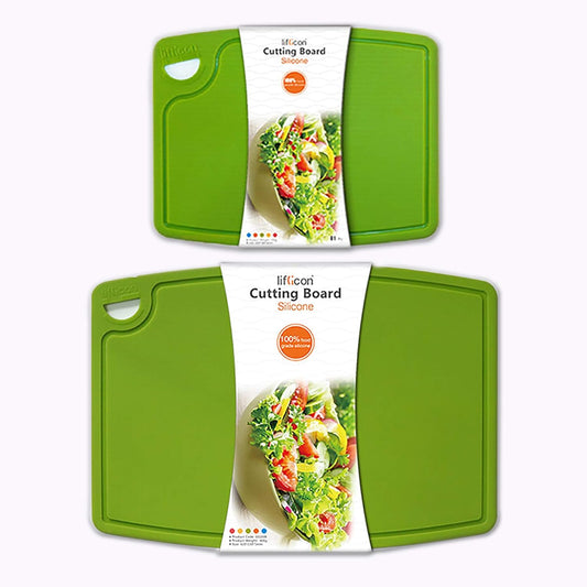 Thick Cutting Boards for Kitchen Silicone Chopping Board Set of 2 Mid 12.6'' x 9.1”,Mini 9.1”x7.1” Non-slip Deep Drip Juice Groove Easy Grip Handle,Dishwasher Safe-Green