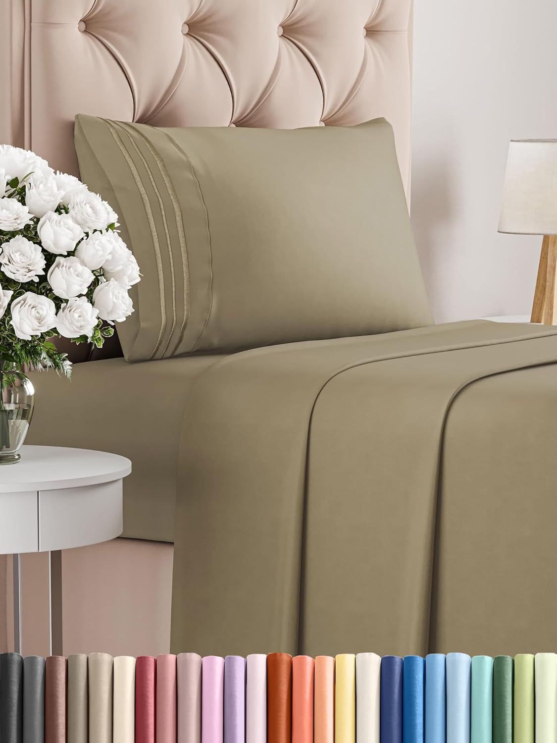 Twin XL Size 3 Piece Sheet Set - Comfy Breathable & Cooling Bed Sheets Set - Hotel Luxury Bedding for Women, Men, Kids, Teens, Boys & Girls - Deep Pockets, Ultra-Soft, Wrinkle Free - Oeko-Tex - Khaki